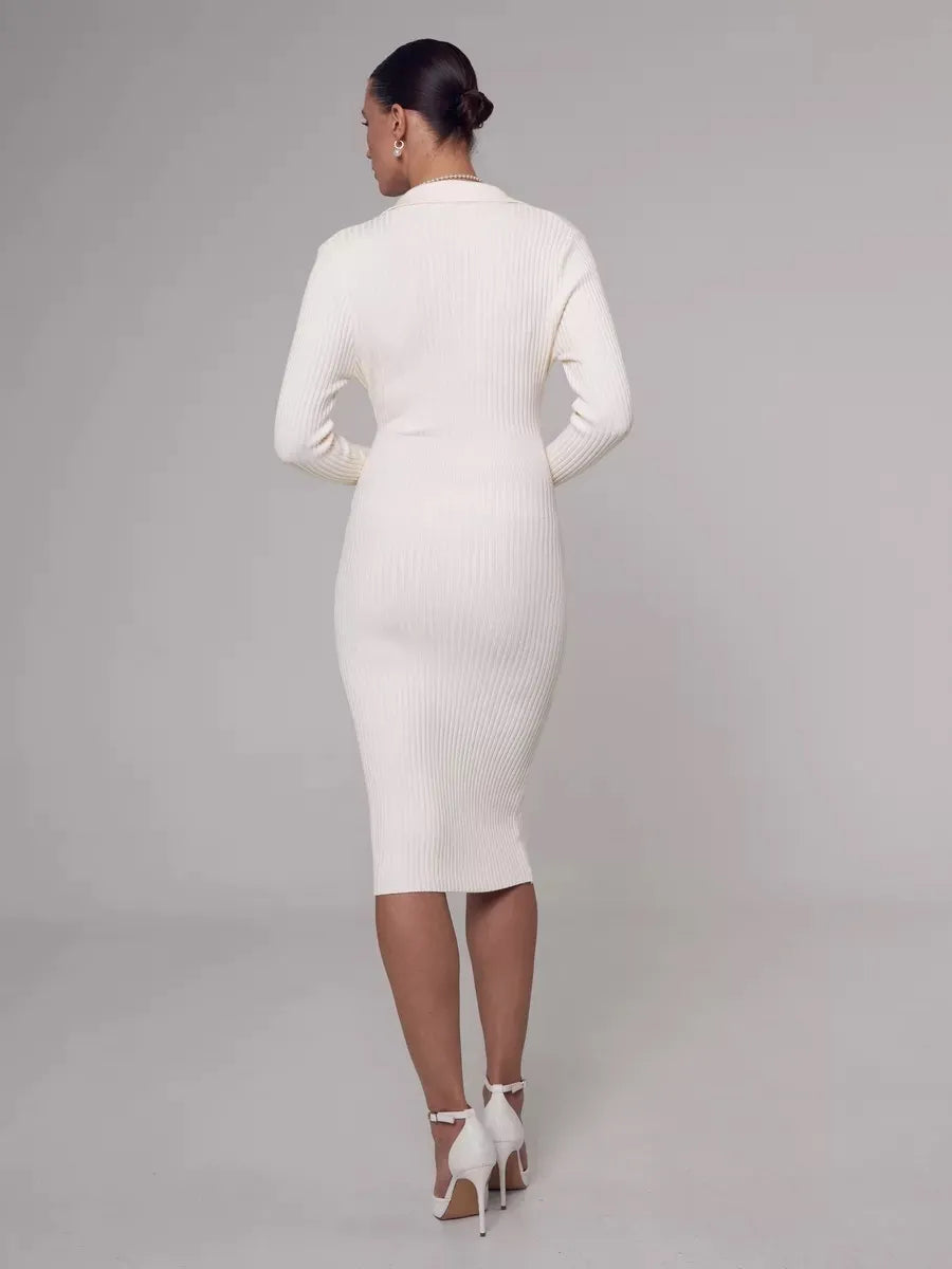 Robe pull mi-longue moulante col V - Chic&Shines