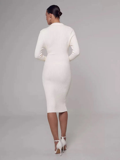 Robe pull mi-longue moulante col V - Chic&Shines