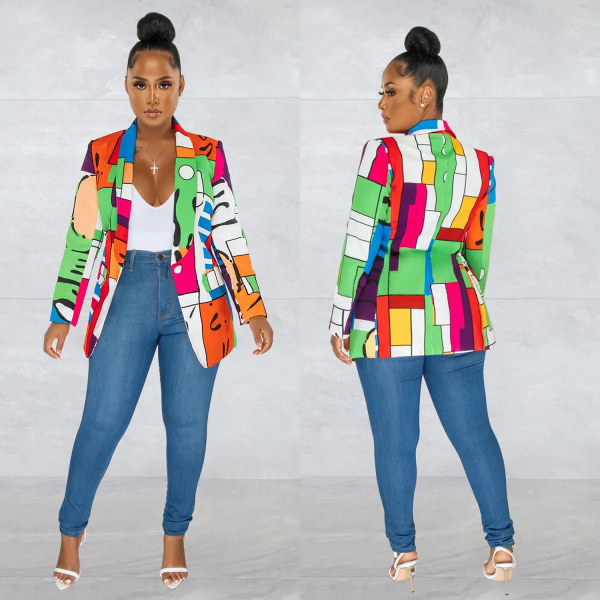 Blazer imprimé multicolore à manches longues - Chic&Shines