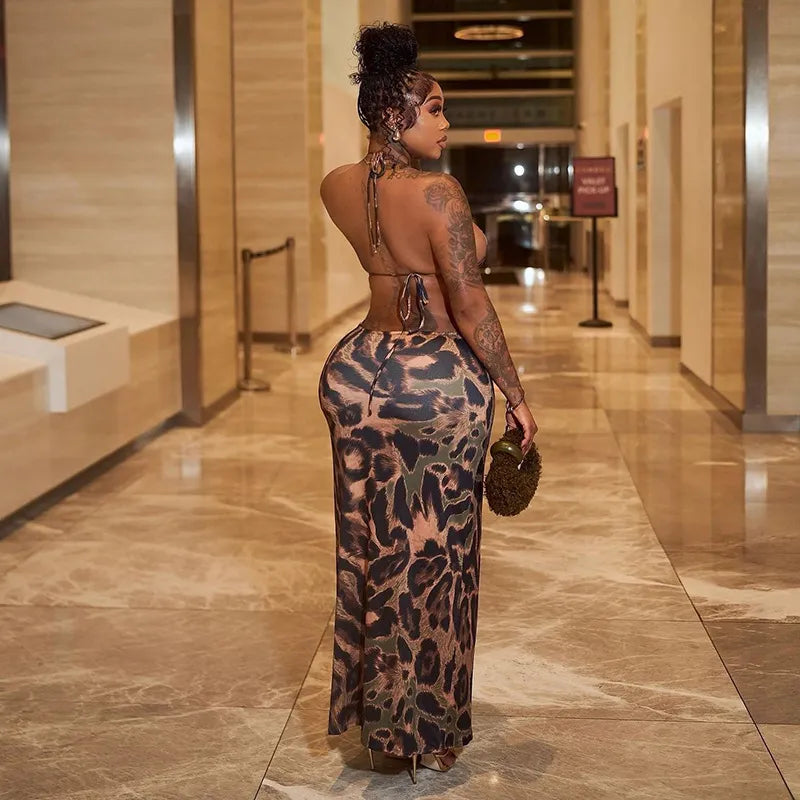 Robe longue dos nu à lacets col licou - Chic&Shines