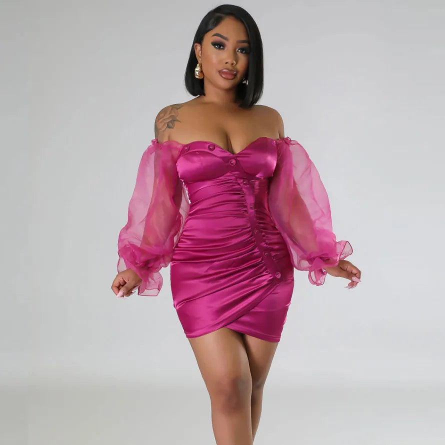 Robe bustier courte manches longues en maille transparent - Chic&Shines