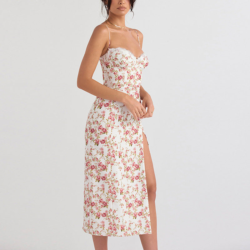 Robe mi-longue décolleté À Bretelles Spaghetti fente latérale - Chic&Shines