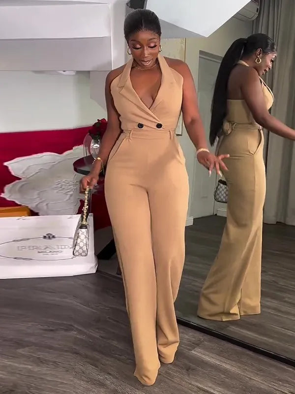 Combinaison Pantalon Col Licou Taille Haute - Chic&Shines