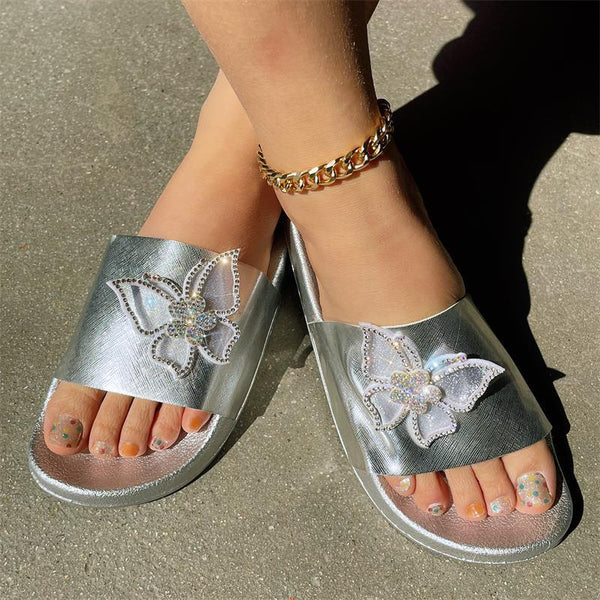 Sandale plate déco papillon Diamant