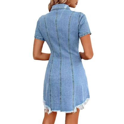 Robe chemise courte en jean déchiré - Chic&Shines