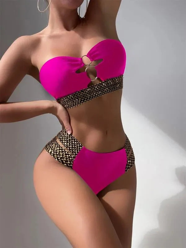Maillot De Bain Bikini Avec Chaîne Sans Bretelles - Chic&Shines