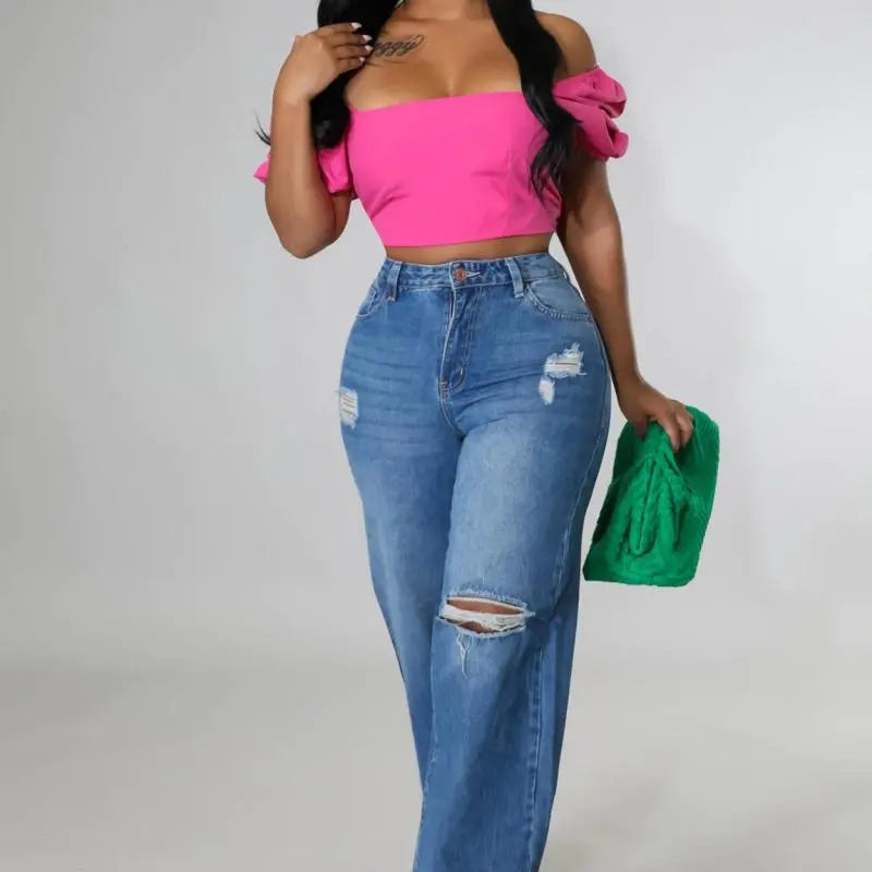 Jeans Coupes Droites Déchirés Amples - Chic&Shines