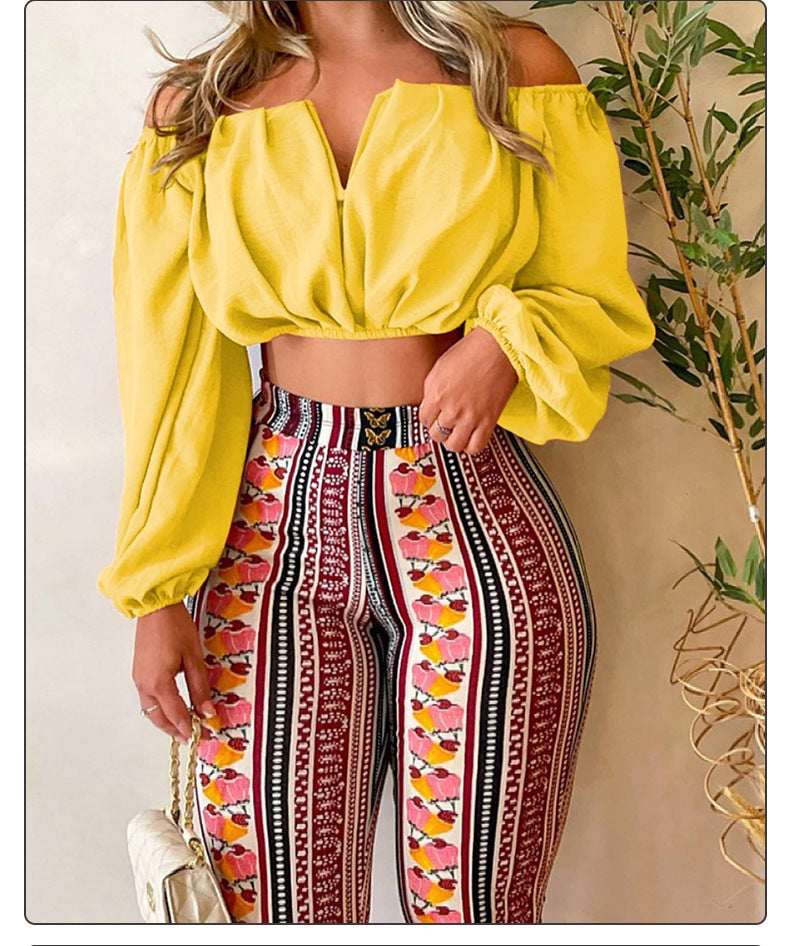 Ensemble Haut Épaules Dénudées À Manches Longues Pantalons - Chic&Shines