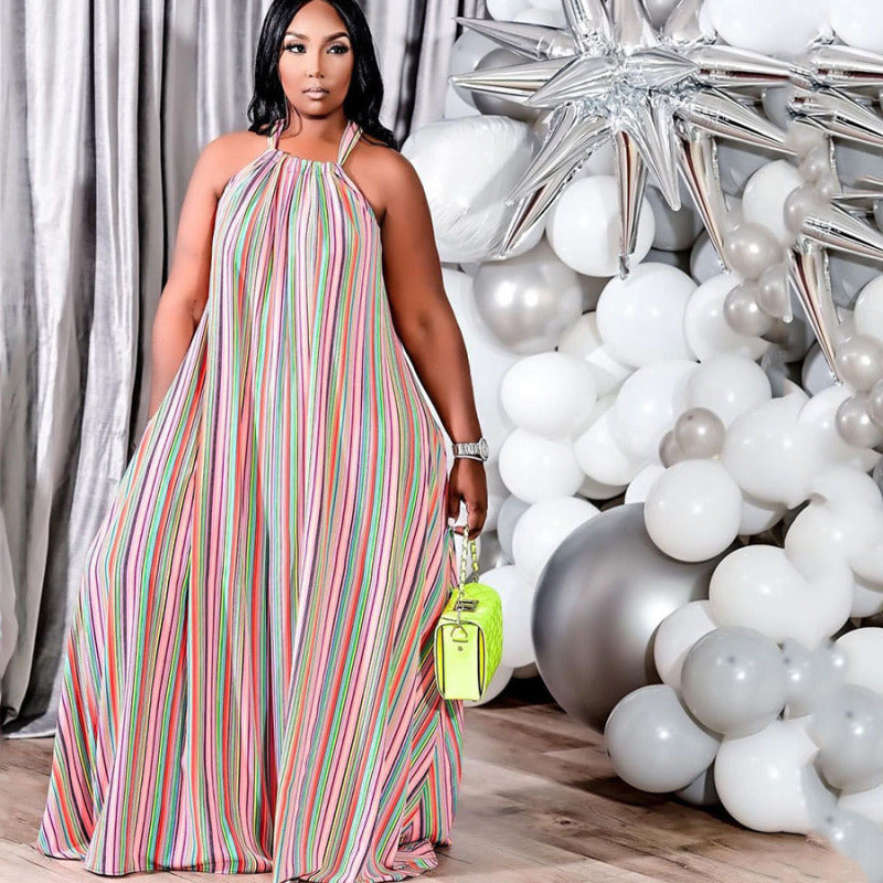 Robe longue licou sans manches à rayures - Chic&Shines