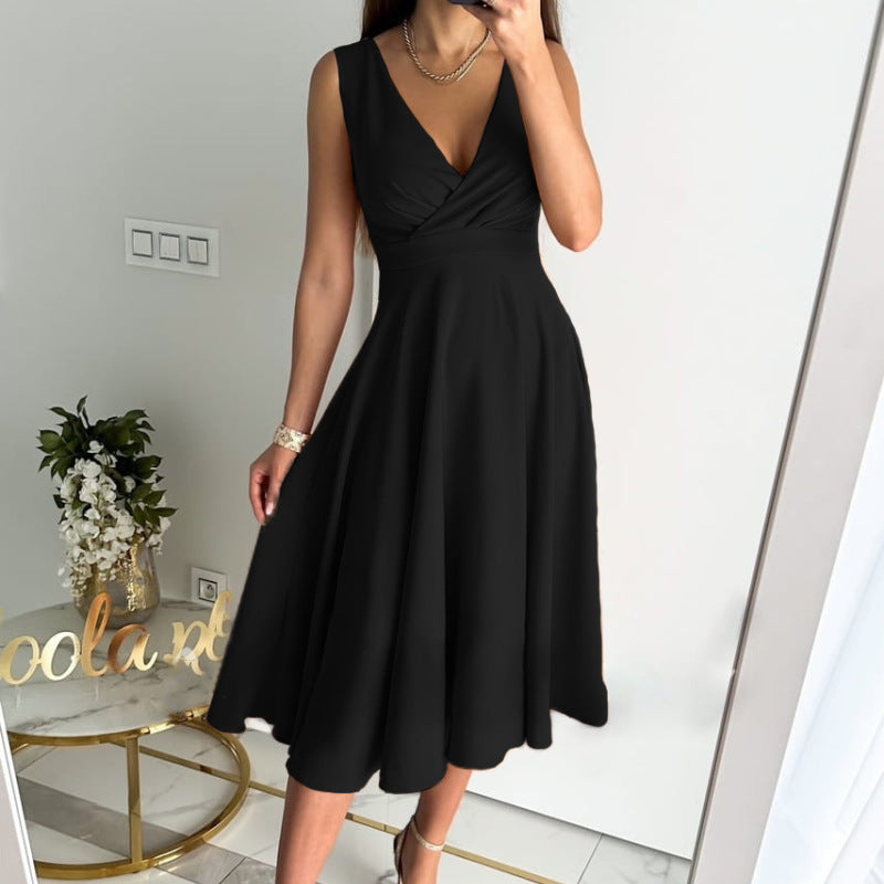 Robe Mi-Longue Col V Sans Manches - Chic&Shines