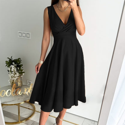 Robe Mi-Longue Col V Sans Manches - Chic&Shines