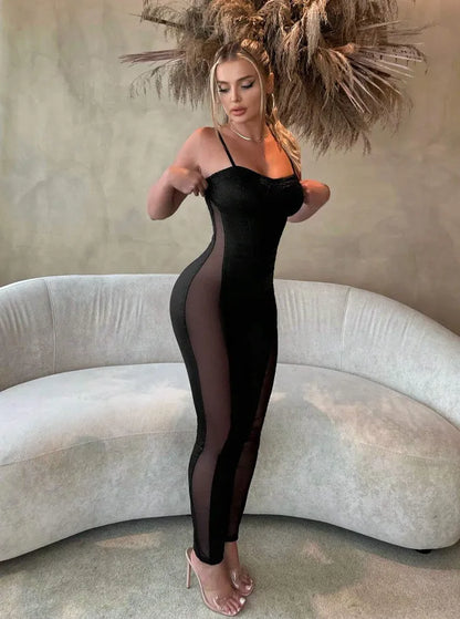 Combinaison Pantalon A Bretelles En Maille Transparent - Chic&Shines