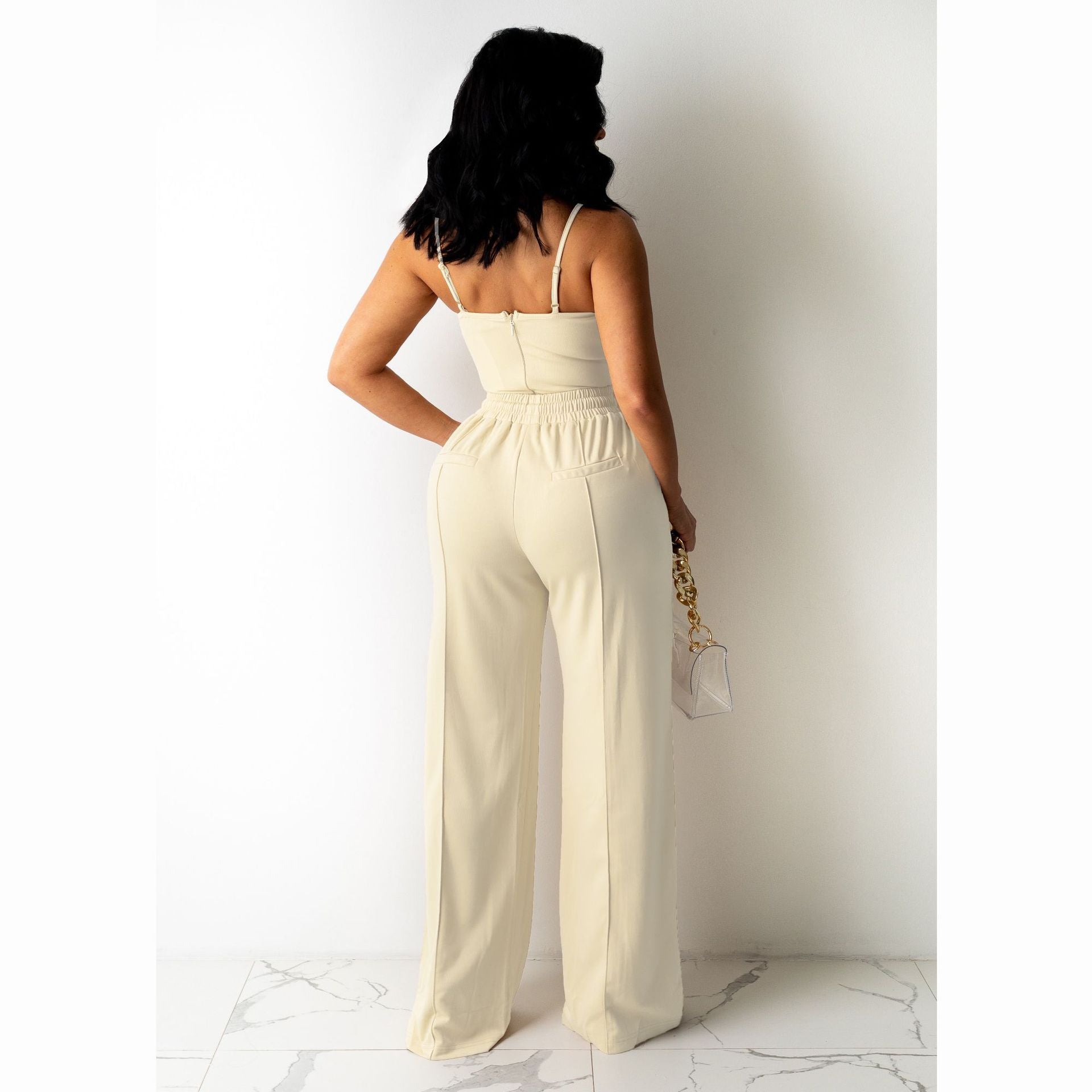 Sleeveless strappy top and solid wide leg pants set