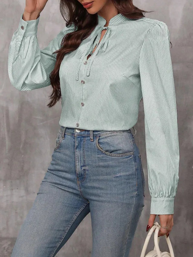 Chemise manches longues lanterne col à lacets - Chic&Shines