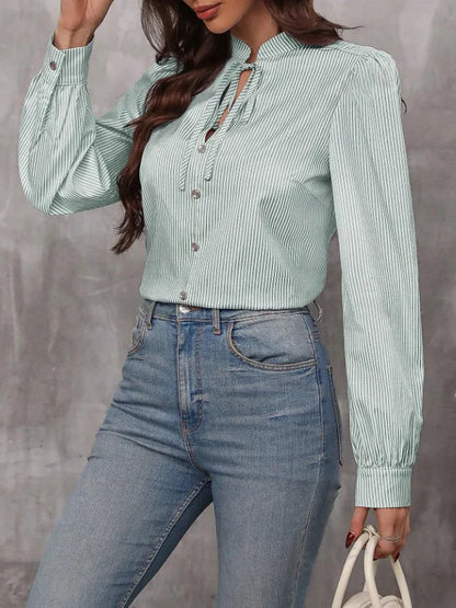 Chemise manches longues lanterne col à lacets - Chic&Shines