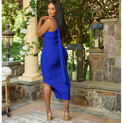 Robe longue moulante plissée sans manches - Chic&Shines