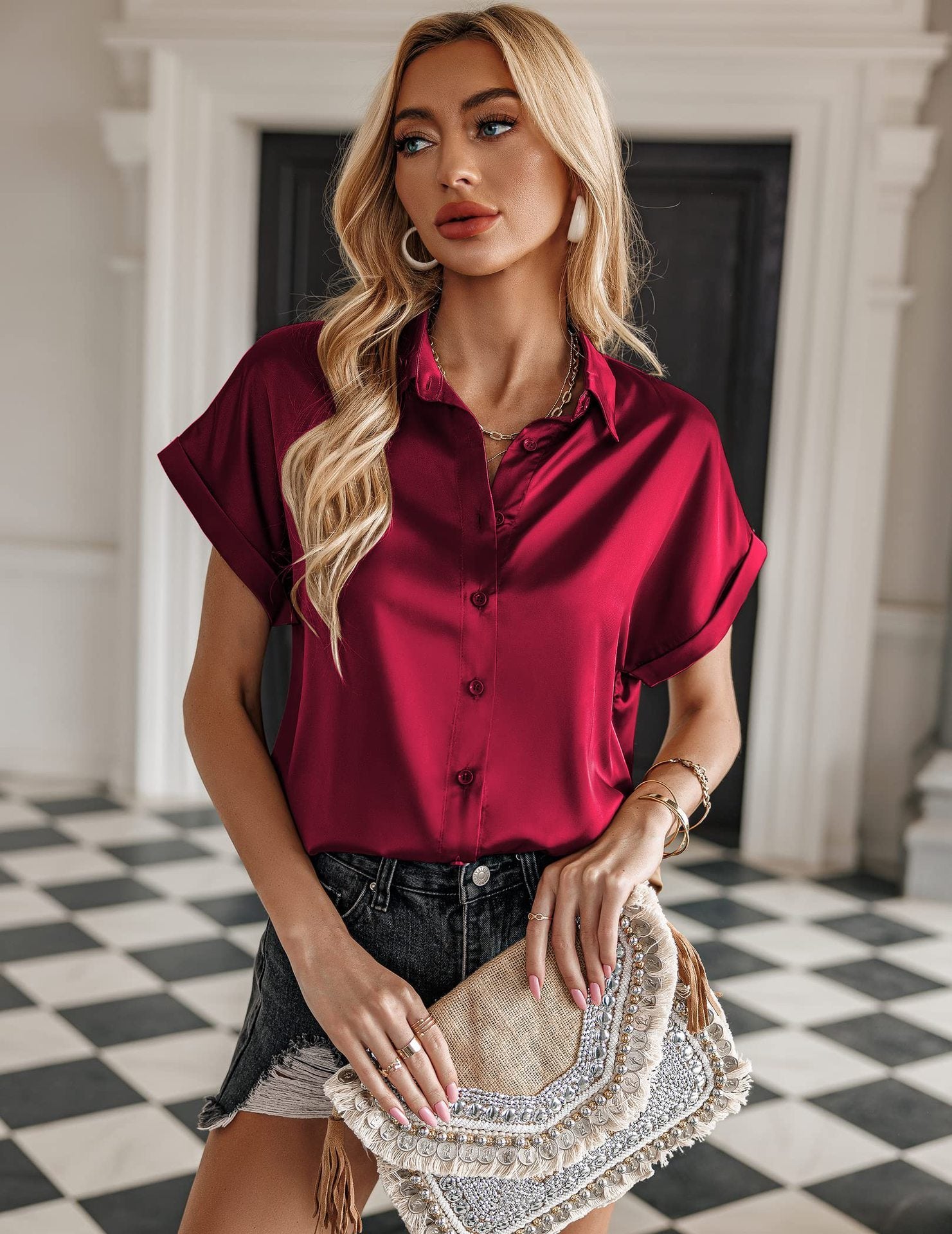 Chemise Satin Manches Courtes Raglan - Chic&Shines