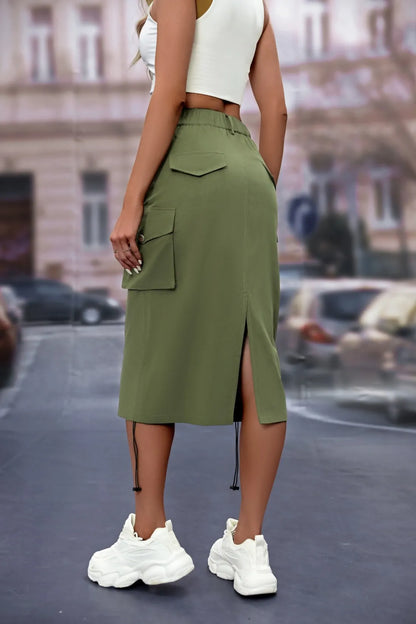 Jupe cargo mi-longue lacet latérale - Chic&Shines