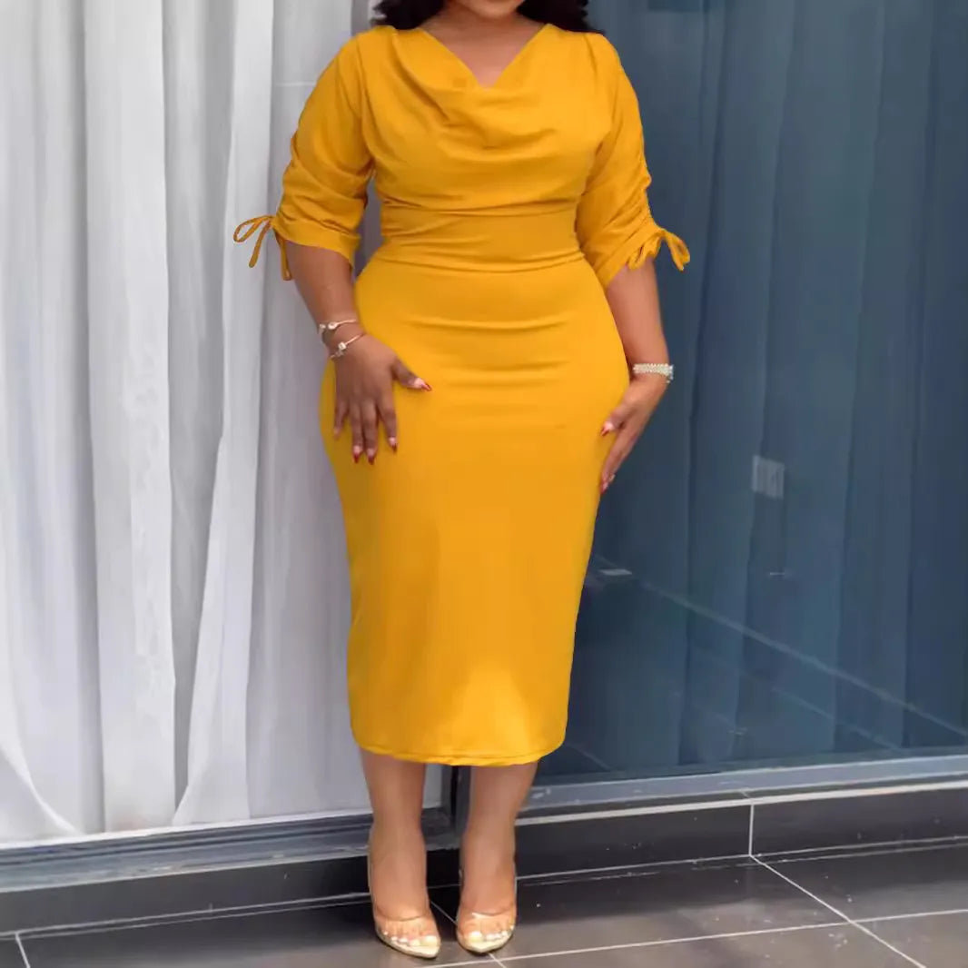 Robe longue moulante manches à lacet - Chic&Shines