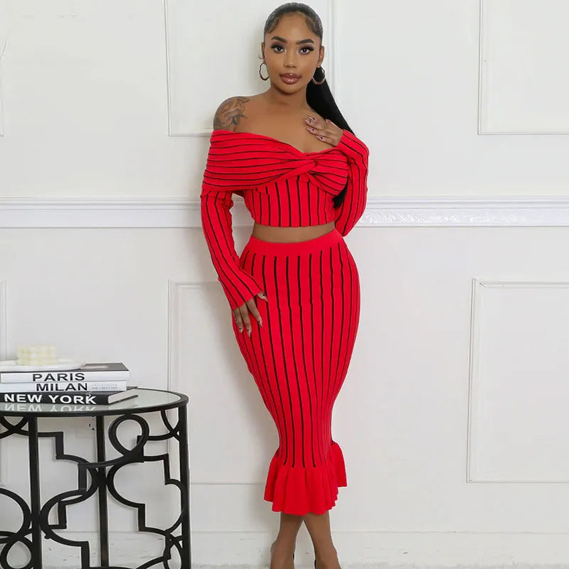 Ensemble haut court manches longues et jupe à volants - Chic&Shines