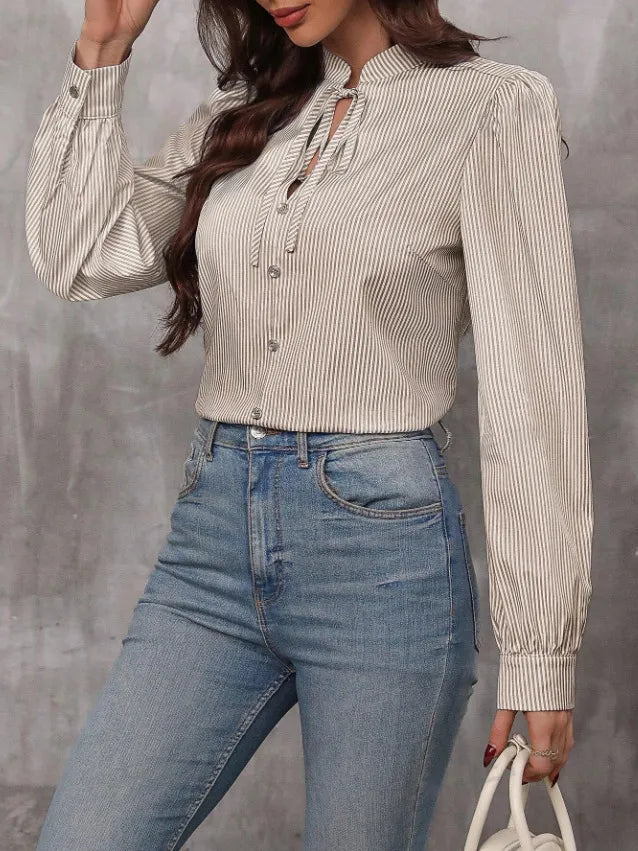 Chemise manches longues lanterne col à lacets - Chic&Shines