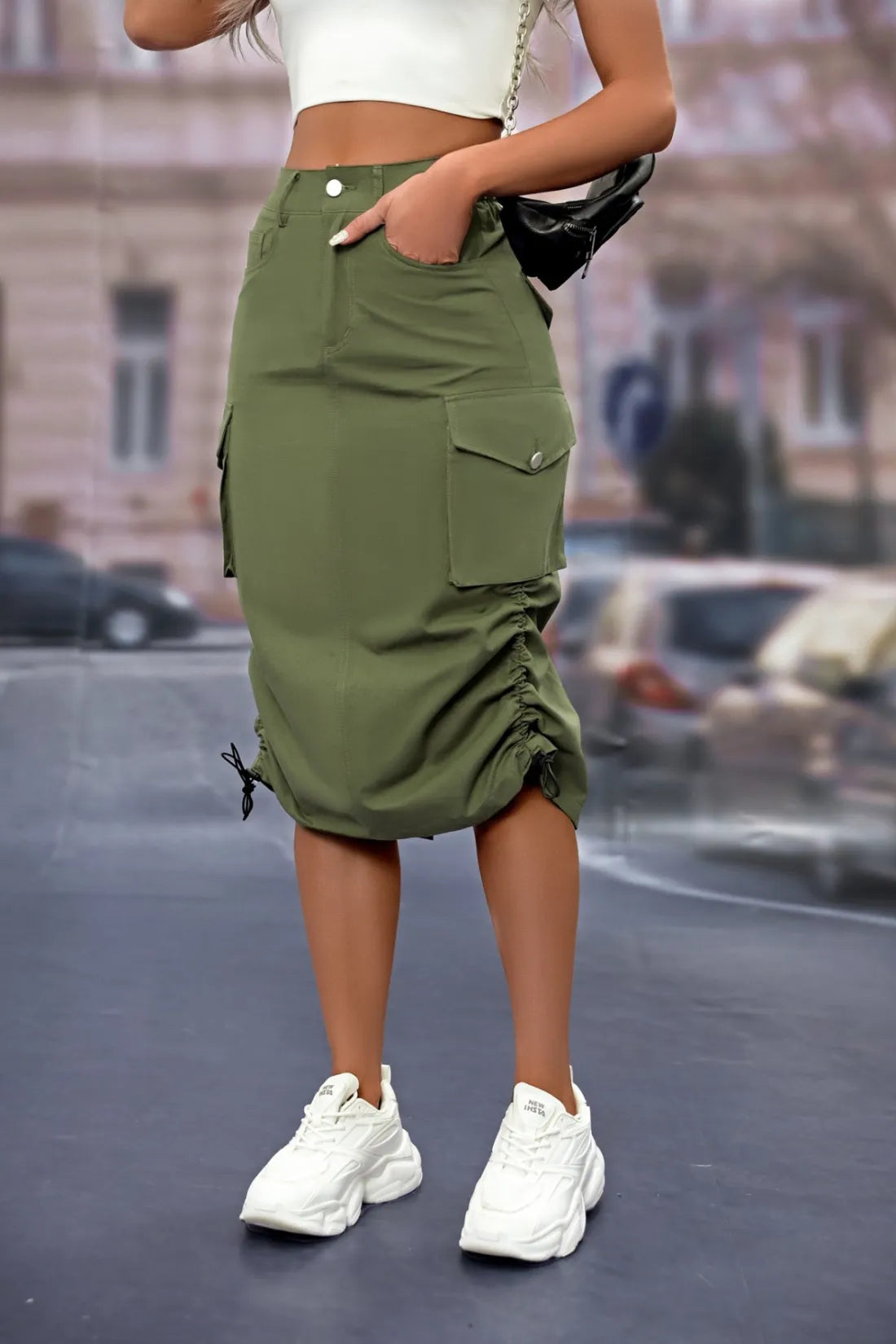 Jupe cargo mi-longue lacet latérale - Chic&Shines