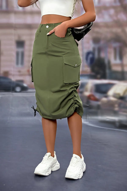 Jupe cargo mi-longue lacet latérale - Chic&Shines