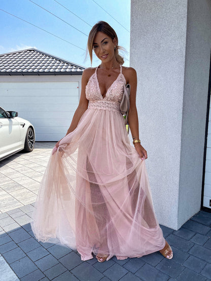 Robe Longue De Soirée à bretelles Dos Nu En Maille - Chic&Shines