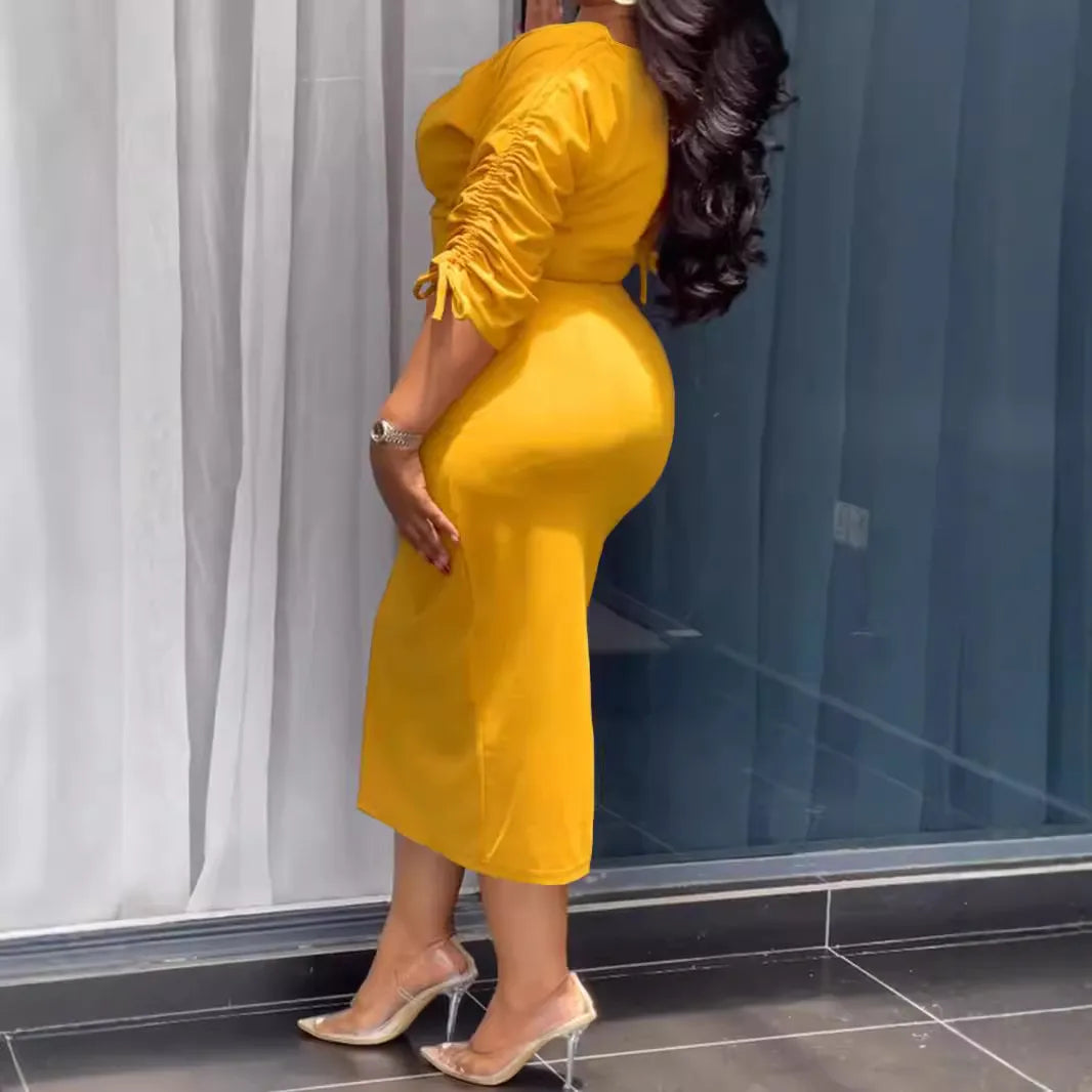 Robe longue moulante manches à lacet - Chic&Shines