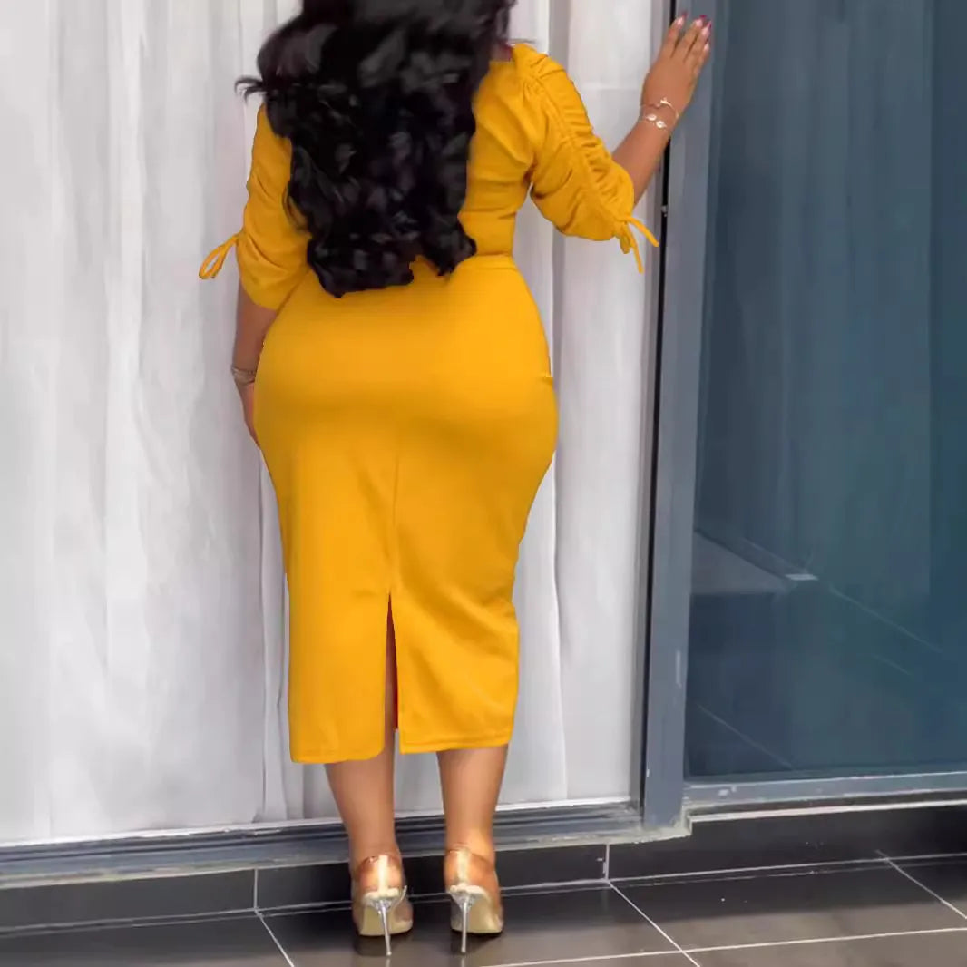 Robe longue moulante manches à lacet - Chic&Shines