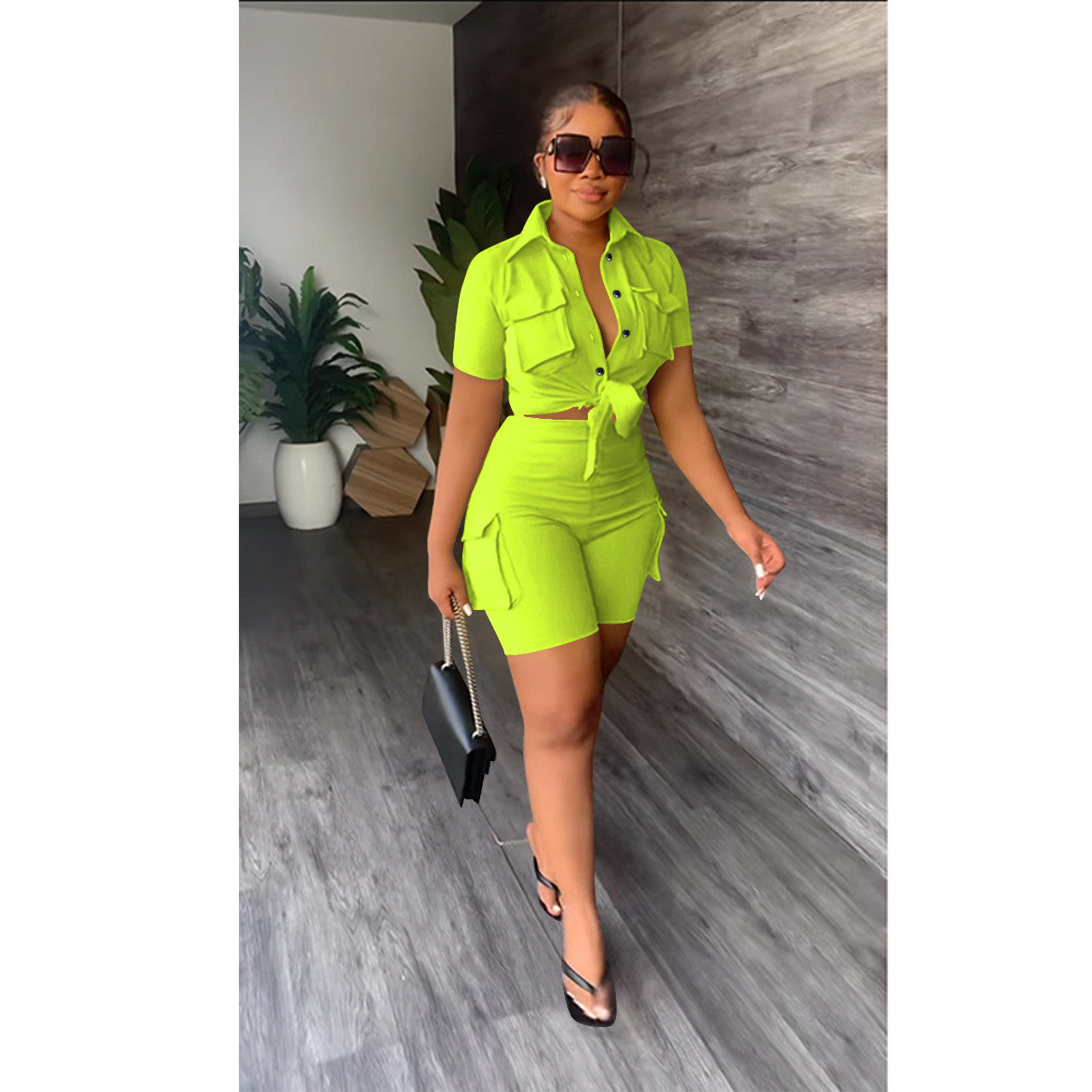 Ensemble Chemise À Manches Courtes Et Short cargo - Chic&Shines