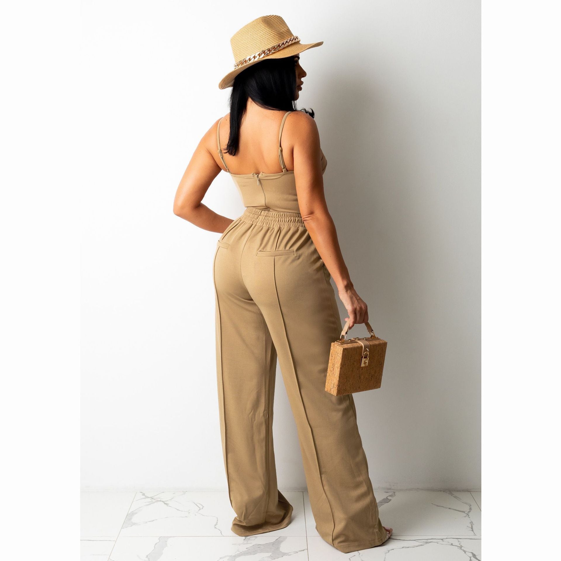 Sleeveless strappy top and solid wide leg pants set