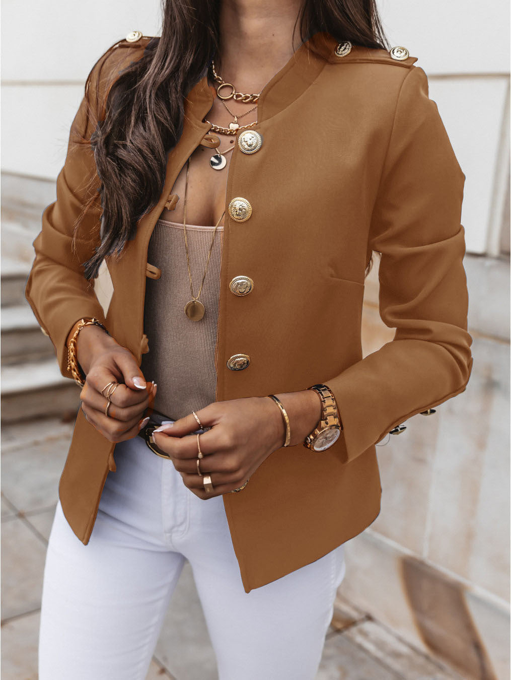 Blazer À Boutonnage Simple Manches Longues - Chic&Shines