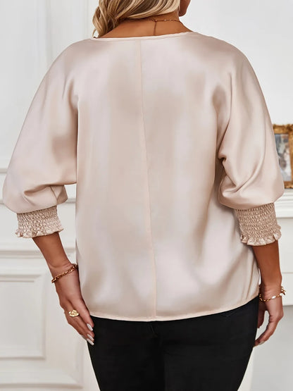 Chemise à manches longues en satin à col en V - Chic&Shines