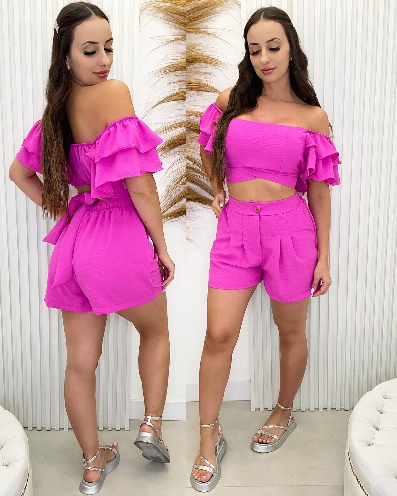 Ensemble Haut Épaules À Volants Short Taille Haute - Chic&Shines