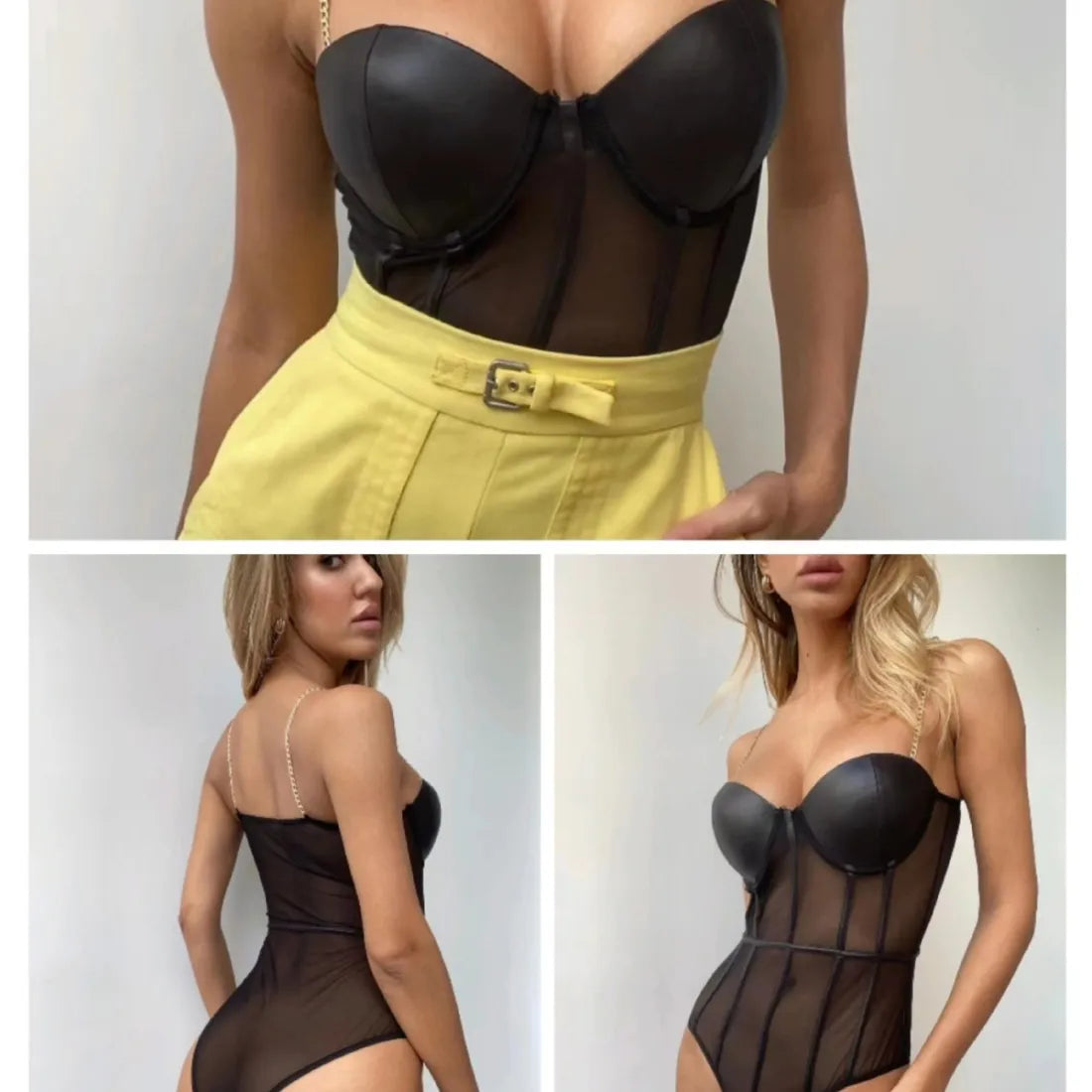 Bodys en maille transparent bretelles à chaîne - Chic&Shines