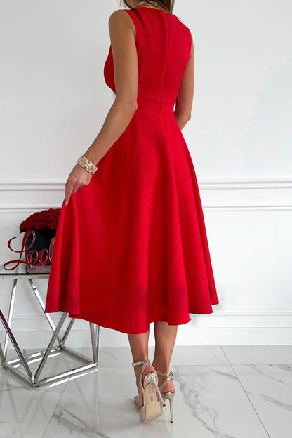 Robe Mi-Longue Col V Sans Manches - Chic&Shines