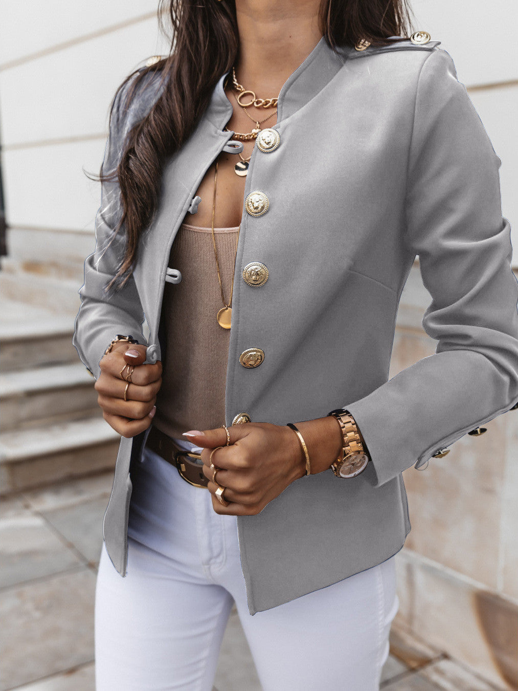 Blazer À Boutonnage Simple Manches Longues - Chic&Shines