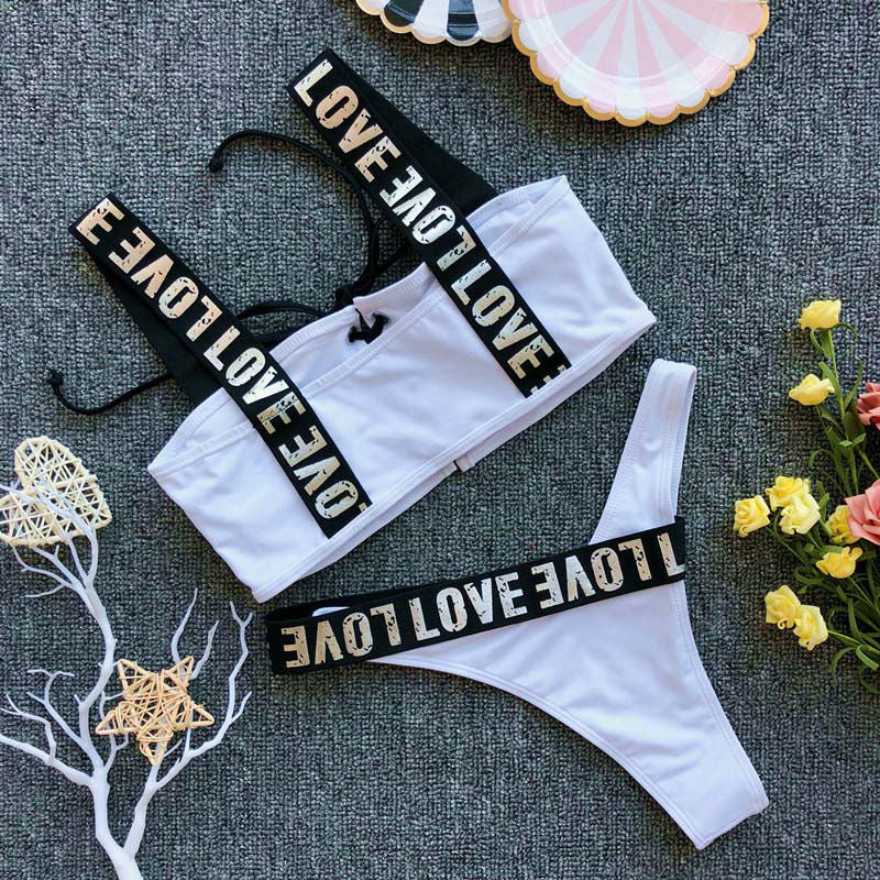 Maillot De Bain 2 pièces bikini à lacet LOVE - Chic&Shines