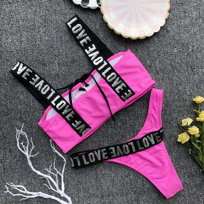 Maillot De Bain 2 pièces bikini à lacet LOVE - Chic&Shines