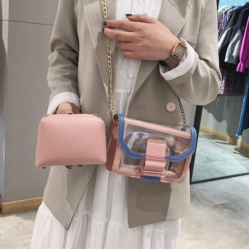 Sac Transparent Contraste Design Métal Chaîne Sangle - Chic&Shines