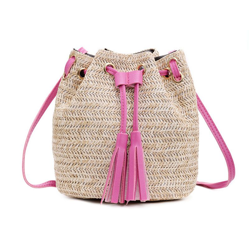 Sac seau Été Fait à la main Paille Tissé Contraste Design - Chic&Shines