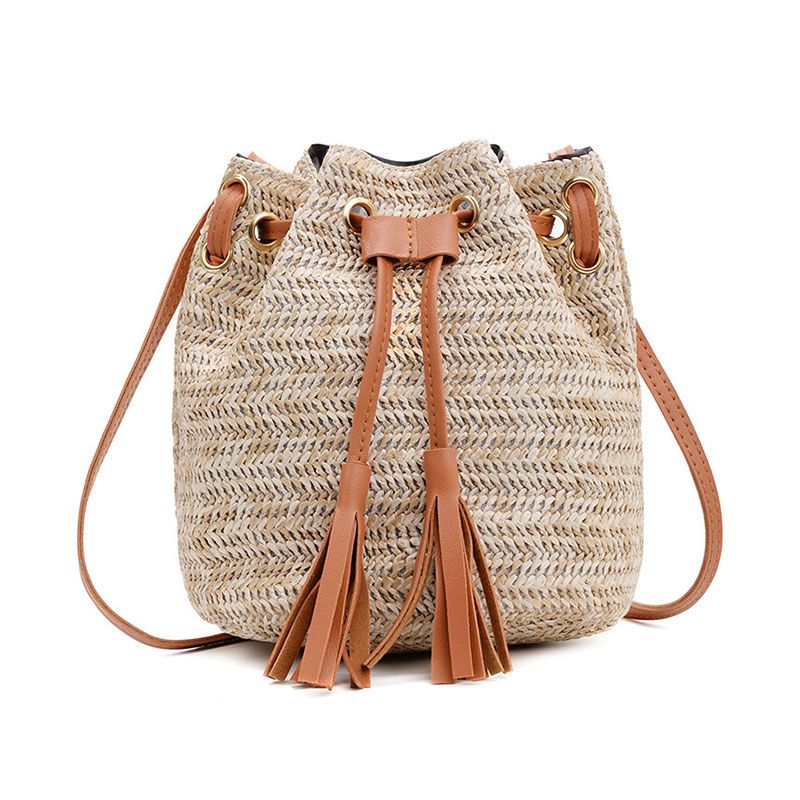 Sac seau Été Fait à la main Paille Tissé Contraste Design - Chic&Shines