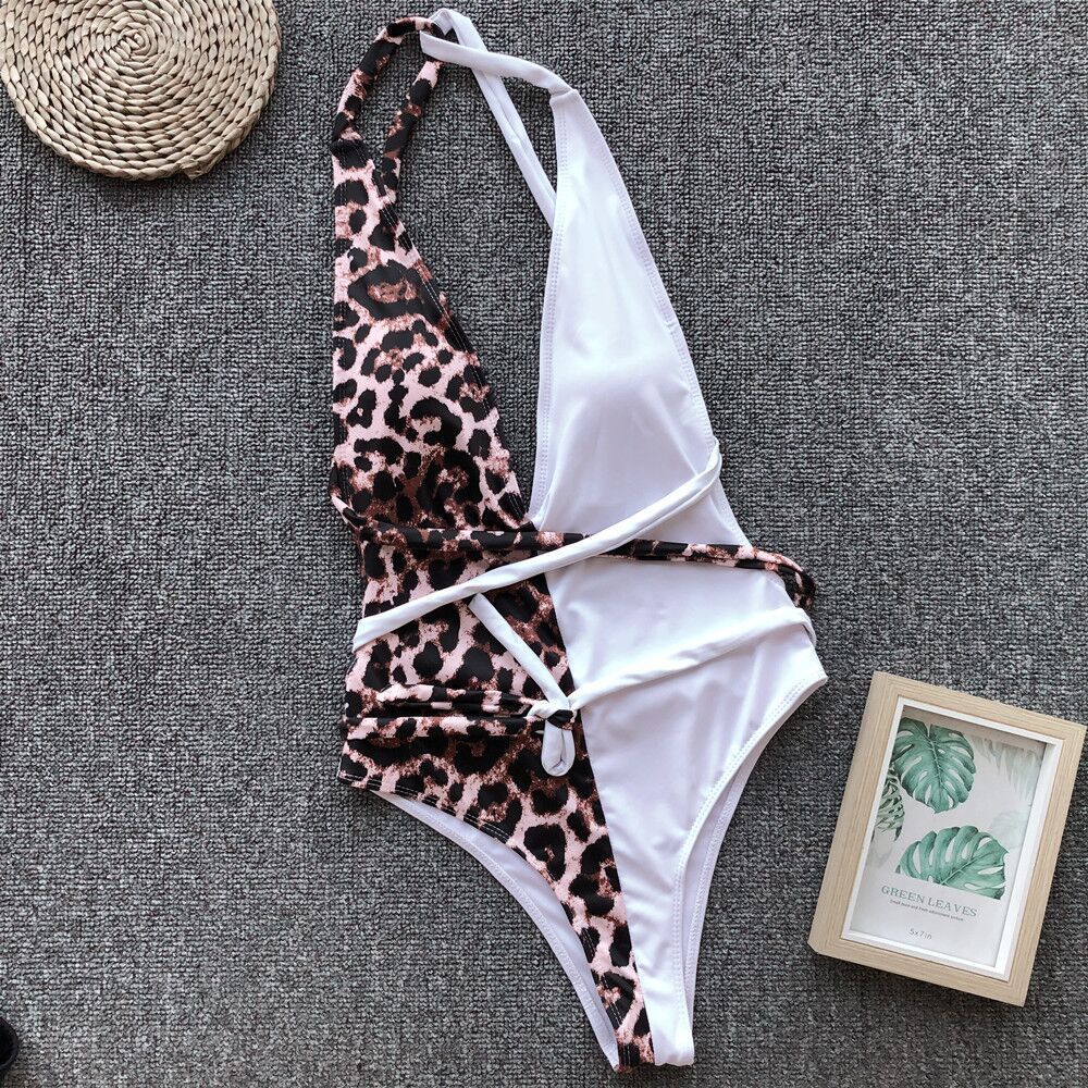 Maillot de bain une pièce licou imprimé léopard - Chic&Shines