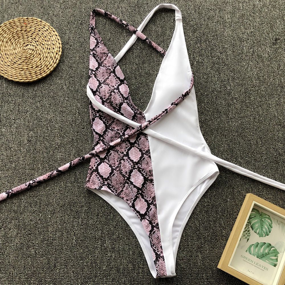 Maillot de bain une pièce licou imprimé léopard - Chic&Shines