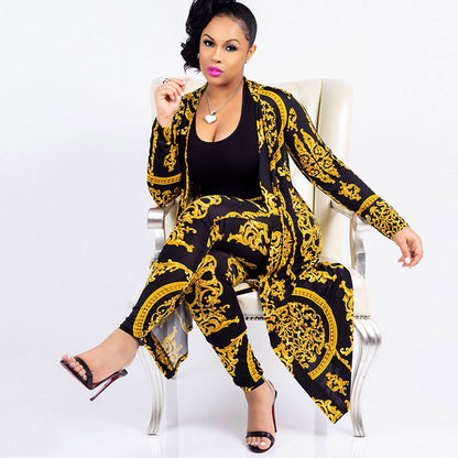 Ensemble cardigan manches longues et pantalon slim à imprimée graphique - Chic&Shines