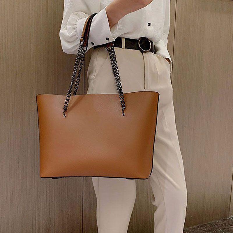 Sac cabas rétro grande capacité poignée à chaîne - Chic&Shines