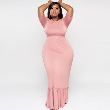 Robe longue col rond  taille haute manches courtes - Chic&Shines