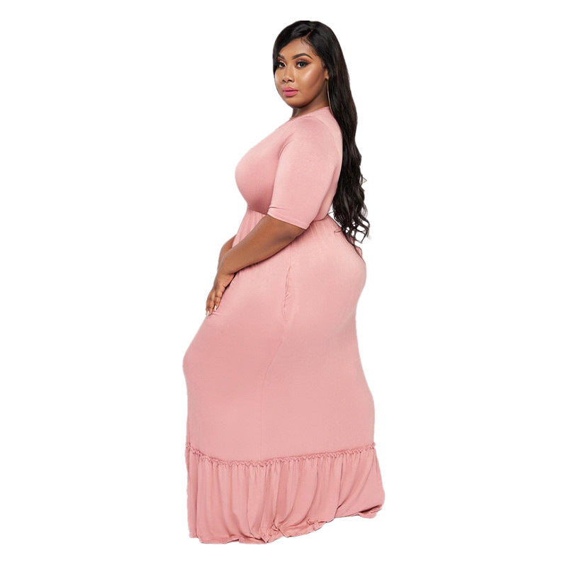 Robe longue col rond  taille haute manches courtes - Chic&Shines