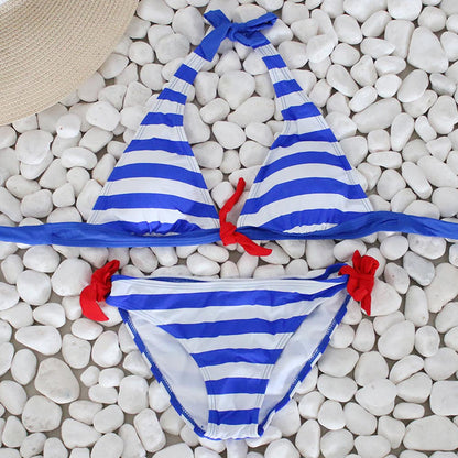 Maillot de bain deux pièces licou bikini sexy dos nu imprimé marin - Chic&Shines